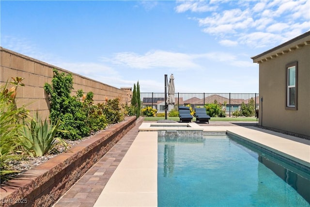 8668 Hartmont St, Las Vegas, NV 89166 - view of pool with a fenced backyard and a pool with connected hot tub