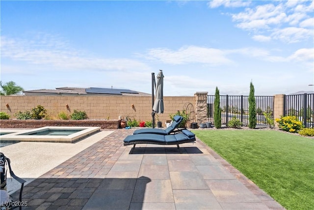 8668 Hartmont St, Las Vegas, NV 89166 - view of patio with an in-ground hot tub
