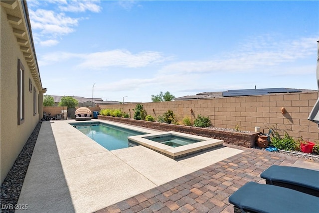 8668 Hartmont St, Las Vegas, NV 89166 - view of swimming pool featuring an in-ground hot tub, a fenced backyard, and a patio