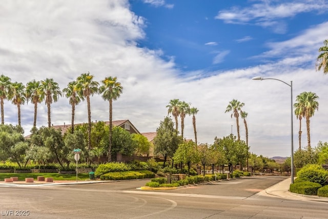 1554 Ward Frontier Ln, Henderson, NV 89002 - view of asphalt road featuring curbs, street lighting, sidewalks, and traffic signs