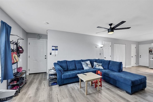 6008 Pebble Beach Blvd, Las Vegas, NV 89108 - living room with wood finished floors, a ceiling fan, and baseboards