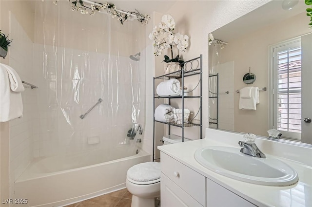 1667 Sabatini Dr, Henderson, NV 89052 - bathroom featuring shower / bathtub combination, vanity, toilet, and tile patterned flooring