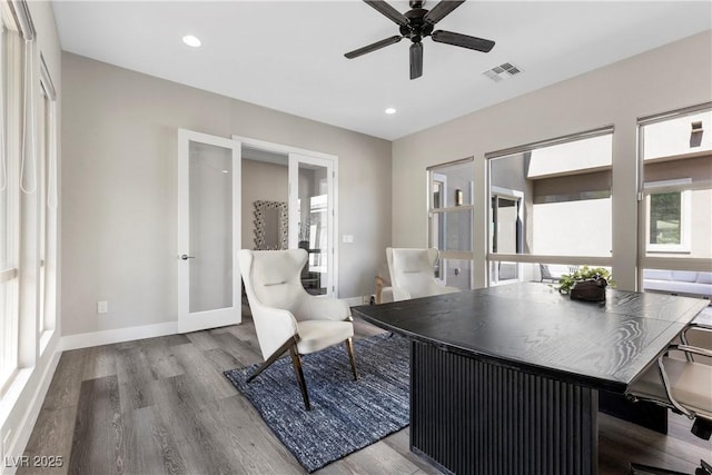 2890 Reverence Heights Ln, Las Vegas, NV 89138 - office with french doors, wood finished floors, ceiling fan, baseboards, and recessed lighting