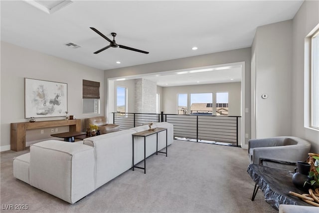 2890 Reverence Heights Ln, Las Vegas, NV 89138 - carpeted living area with a ceiling fan, recessed lighting, and baseboards