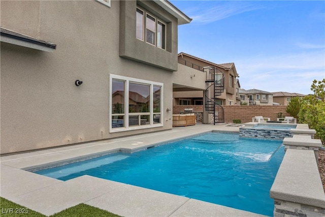 2890 Reverence Heights Ln, Las Vegas, NV 89138 - view of pool featuring stairway, a pool with connected hot tub, and a patio