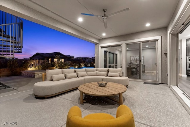 2890 Reverence Heights Ln, Las Vegas, NV 89138 - living area with carpet floors, recessed lighting, and ceiling fan