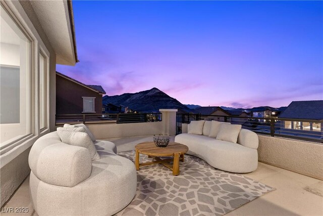 2890 Reverence Heights Ln, Las Vegas, NV 89138 - patio terrace at dusk with a balcony