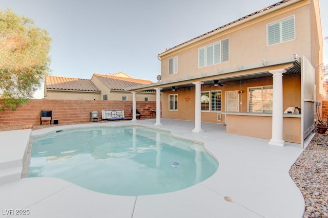 6826 Dovecote Ave, North Las Vegas, NV 89084 - view of pool with ceiling fan, a fenced backyard, and a patio area
