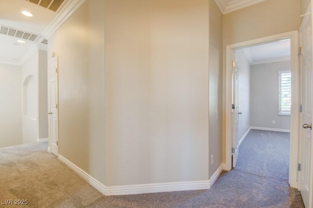6826 Dovecote Ave, North Las Vegas, NV 89084 - corridor featuring carpet flooring, crown molding, baseboards, and recessed lighting