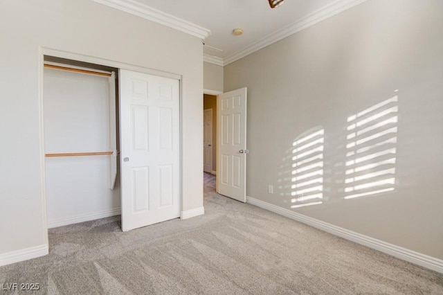 6826 Dovecote Ave, North Las Vegas, NV 89084 - unfurnished bedroom featuring crown molding, carpet flooring, a closet, and baseboards