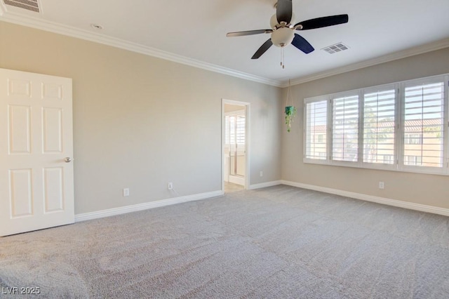 6826 Dovecote Ave, North Las Vegas, NV 89084 - empty room featuring carpet, crown molding, a ceiling fan, and baseboards