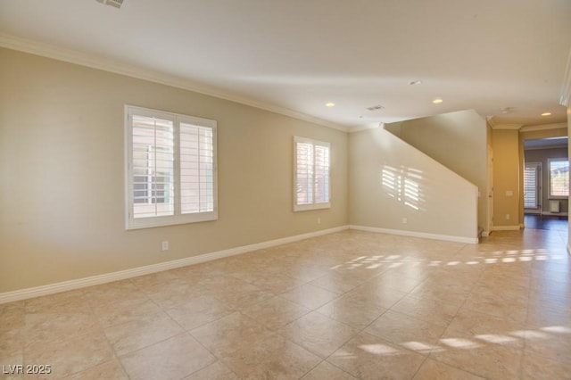 6826 Dovecote Ave, North Las Vegas, NV 89084 - empty room featuring ornamental molding, recessed lighting, baseboards, and light tile patterned floors