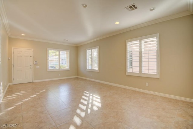 6826 Dovecote Ave, North Las Vegas, NV 89084 - empty room featuring crown molding, light tile patterned floors, baseboards, and recessed lighting