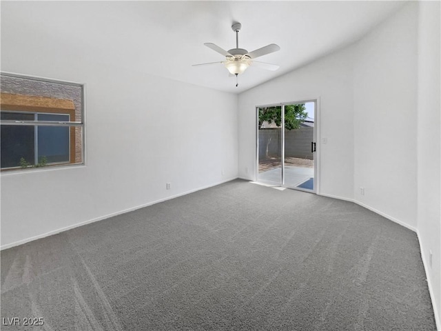 7524 Fencerow St, Las Vegas, NV 89131 - carpeted empty room with vaulted ceiling, ceiling fan, and baseboards