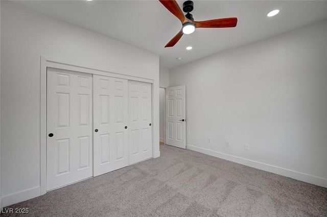 2353 Lauren Dr, Las Vegas, NV 89134 - unfurnished bedroom with carpet floors, recessed lighting, a closet, and a ceiling fan