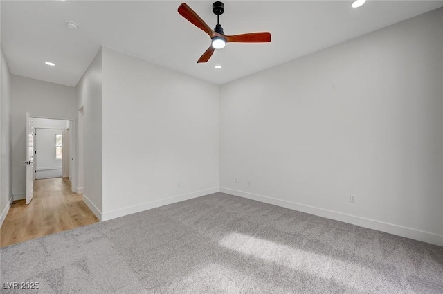 2353 Lauren Dr, Las Vegas, NV 89134 - empty room featuring a ceiling fan, recessed lighting, and light carpet