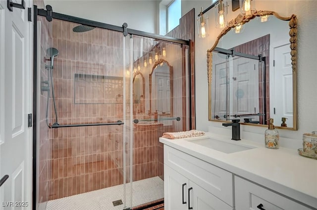 2353 Lauren Dr, Las Vegas, NV 89134 - bathroom featuring vanity and a stall shower