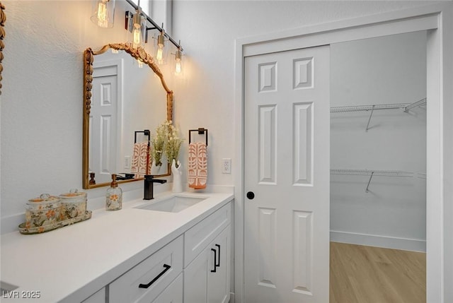 2353 Lauren Dr, Las Vegas, NV 89134 - bathroom with vanity, wood finished floors, and a spacious closet