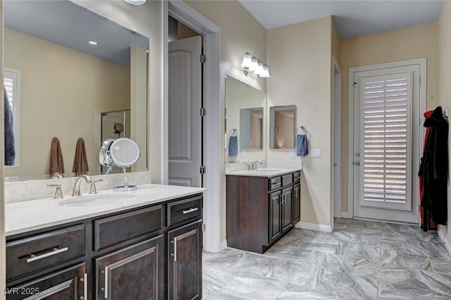 7331 Abundant Harvest Ave, Las Vegas, NV 89131 - bathroom with marble finish floors and two vanities
