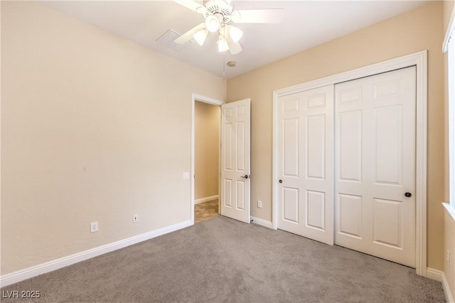 7332 Redhead Dr, North Las Vegas, NV 89084 - unfurnished bedroom featuring carpet flooring, a closet, and ceiling fan