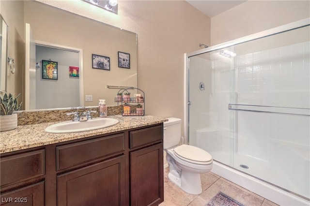 4212 Juanita May Ave, North Las Vegas, NV 89032 - full bathroom featuring a shower stall, toilet, vanity, and tile patterned floors