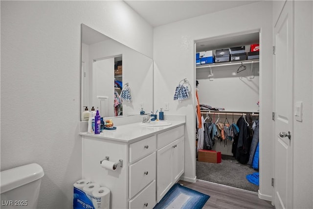 9929 Bumblebee Hills St, Las Vegas, NV 89141 - bathroom with wood finished floors, vanity, toilet, and a spacious closet