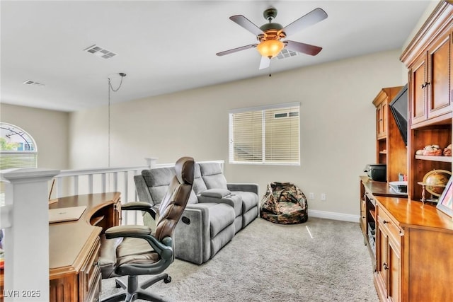 10420 Loma Portal Ave, Las Vegas, NV 89166 - office featuring ceiling fan, light colored carpet, and baseboards