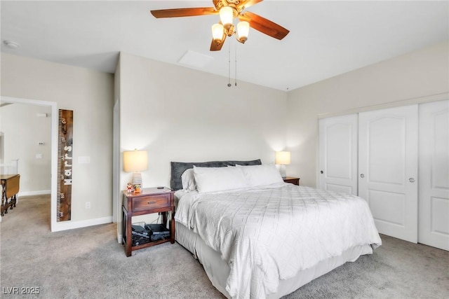 10420 Loma Portal Ave, Las Vegas, NV 89166 - bedroom with light colored carpet, a closet, baseboards, and ceiling fan