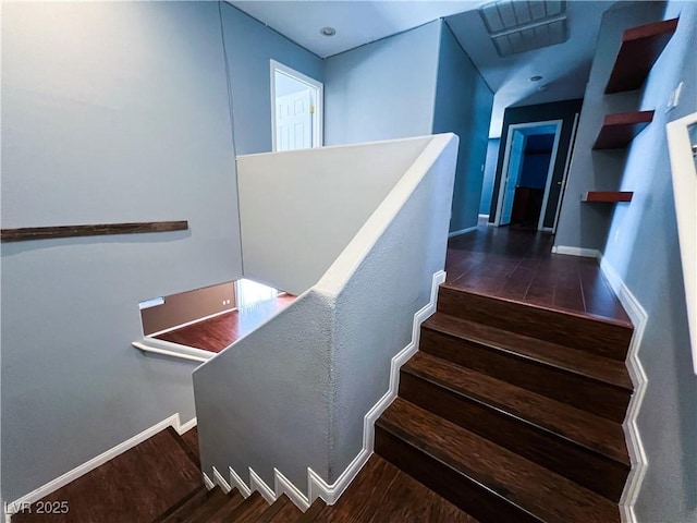 3412 Catherine Mermet Ave, North Las Vegas, NV 89081 - stairs with wood finished floors and baseboards