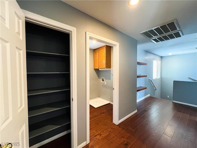 3412 Catherine Mermet Ave, North Las Vegas, NV 89081 - hall featuring dark wood-type flooring, baseboards, and recessed lighting