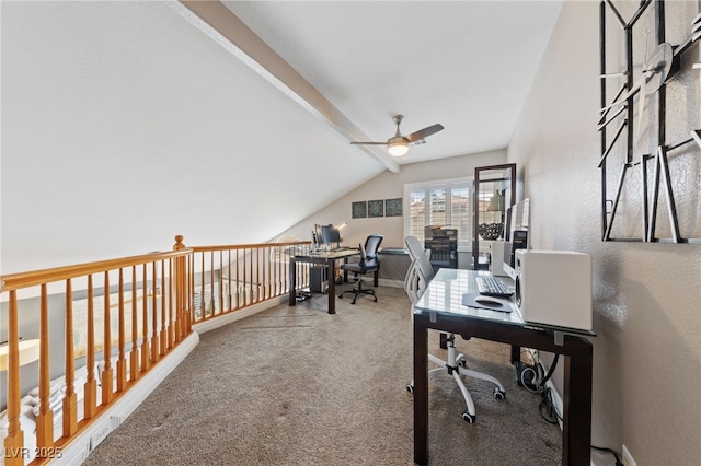 8780 Autumn Wreath Ave, Las Vegas, NV 89129 - carpeted office space featuring a ceiling fan, vaulted ceiling, and baseboards