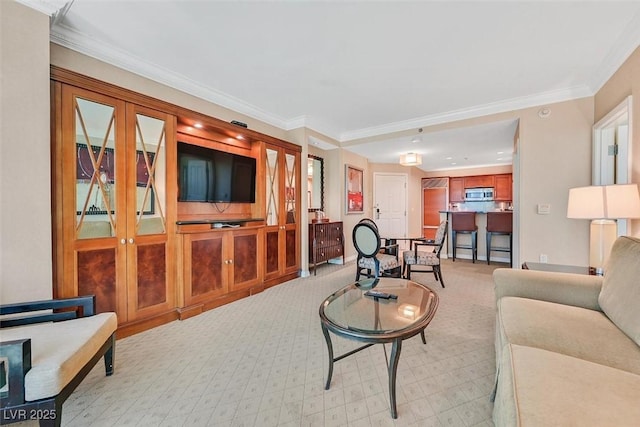 135 E Harmon Ave Unit 1401, Las Vegas, NV 89109 - living room featuring light carpet and ornamental molding