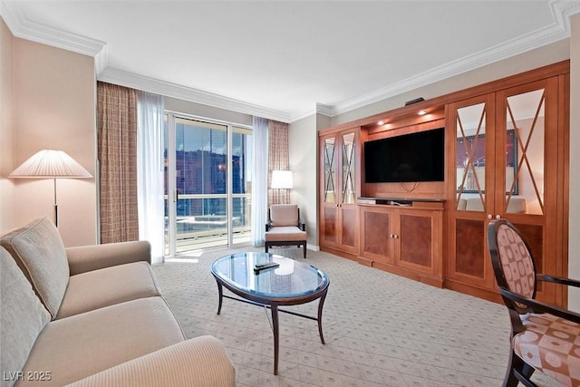 135 E Harmon Ave Unit 1401, Las Vegas, NV 89109 - carpeted living room with crown molding
