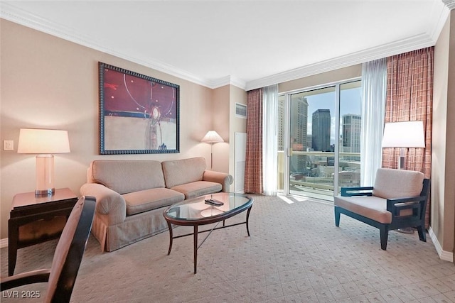 135 E Harmon Ave Unit 1401, Las Vegas, NV 89109 - living area with ornamental molding, baseboards, and carpet flooring