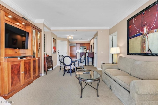 135 E Harmon Ave Unit 1401, Las Vegas, NV 89109 - living area with baseboards, crown molding, and light carpet