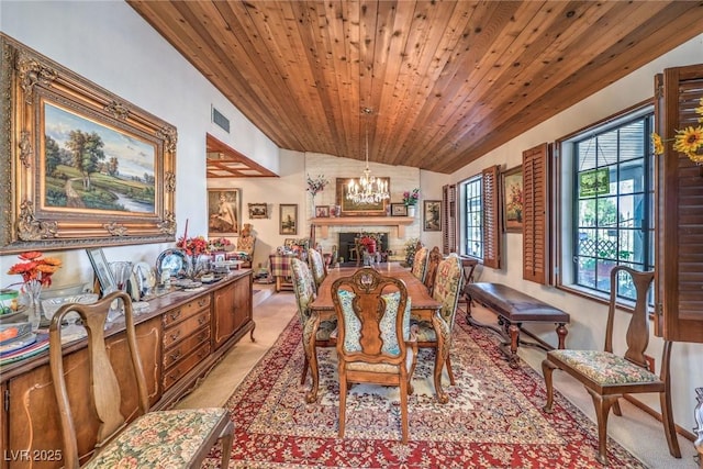 2045 S Tenaya Way, Las Vegas, NV 89117 - dining room featuring wooden ceiling, a chandelier, and lofted ceiling