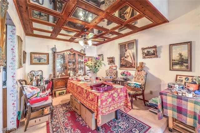 2045 S Tenaya Way, Las Vegas, NV 89117 - living area featuring carpet, ceiling fan, and coffered ceiling
