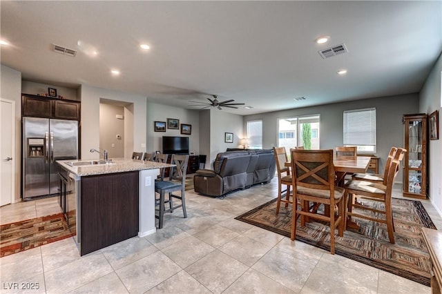 5854 Olivine Falls Ave, Las Vegas, NV 89130 - dining area with a ceiling fan, recessed lighting, and light tile patterned floors