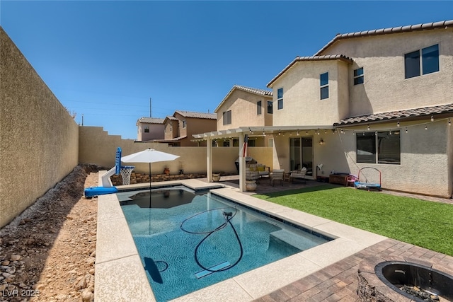 7761 Sagamore Bay Ct, Las Vegas, NV 89179 - view of swimming pool featuring a fire pit, a patio, and a pergola