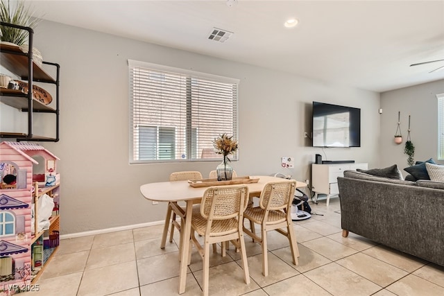 7761 Sagamore Bay Ct, Las Vegas, NV 89179 - dining room with light tile patterned floors, recessed lighting, baseboards, and a ceiling fan