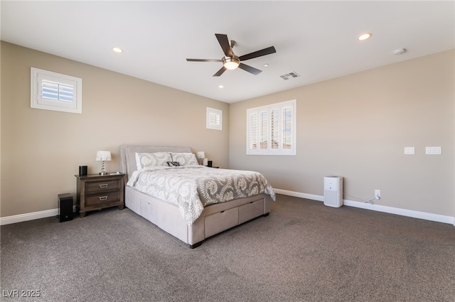 2575 Hazelburn Ave, Henderson, NV 89044 - bedroom with carpet flooring, baseboards, recessed lighting, and ceiling fan