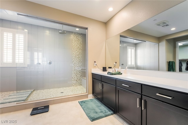 2575 Hazelburn Ave, Henderson, NV 89044 - full bath with tiled shower, vanity, and recessed lighting