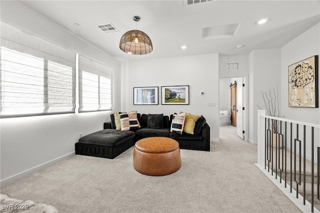 11652 Desert Hollow Ave, Las Vegas, NV 89138 - carpeted living area featuring attic access, baseboards, and recessed lighting