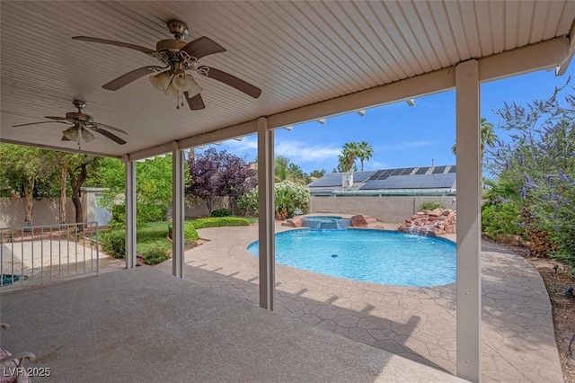 1312 Fragrant Spruce Ave, Las Vegas, NV 89123 - view of pool with a fenced backyard, a patio area, ceiling fan, and a pool with connected hot tub