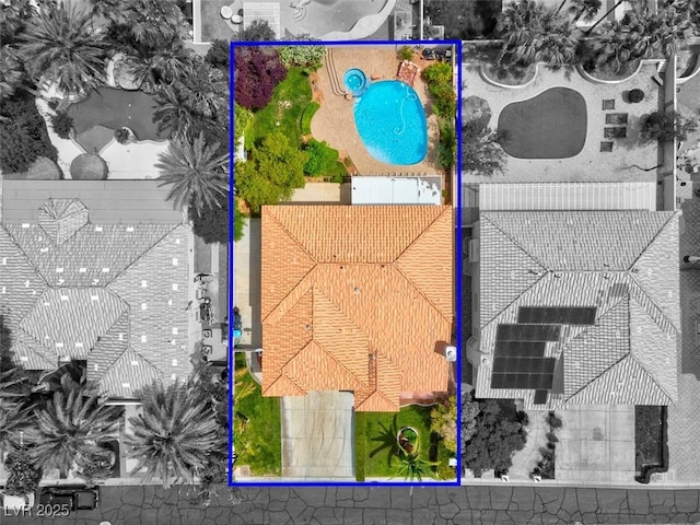 1312 Fragrant Spruce Ave, Las Vegas, NV 89123 - aerial overview of property's location featuring a pool and property boundaries highlighted