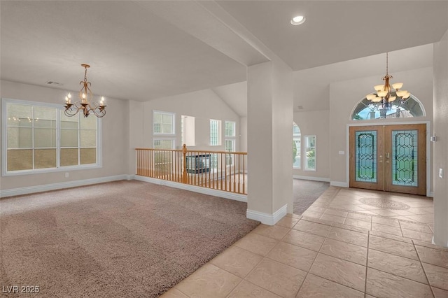 1312 Fragrant Spruce Ave, Las Vegas, NV 89123 - entryway featuring a chandelier, carpet flooring, baseboards, recessed lighting, and french doors