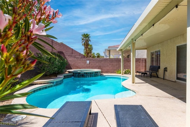 6251 Tuckaway Cove Ave, Las Vegas, NV 89139 - view of swimming pool with a fenced backyard, a patio area, central AC unit, and a pool with connected hot tub