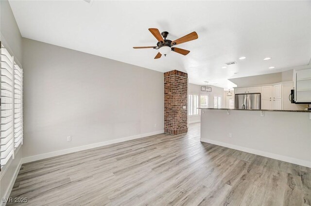 5931 Allanche Ave, Las Vegas, NV 89141 - unfurnished living room with ceiling fan, light wood-style floors, and recessed lighting