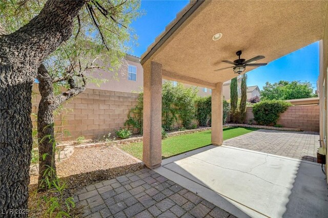 5931 Allanche Ave, Las Vegas, NV 89141 - view of patio / terrace with french doors and a ceiling fan