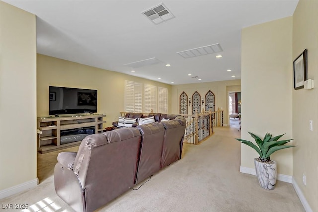 1272 Olivia Pkwy, Henderson, NV 89011 - living area featuring light colored carpet, baseboards, and recessed lighting